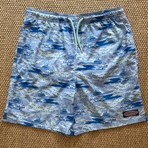 Vineyard Vines Boys XL Light Blue & Navy Nautical Print swim trunks